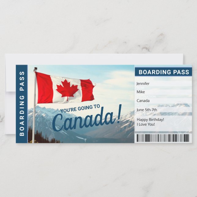 Passagem de Embarque Presente de Férias no Canadá (Frente)