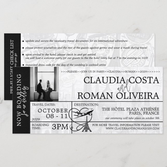 Passagem de Embarque Preto de Paris (Frente/Verso)