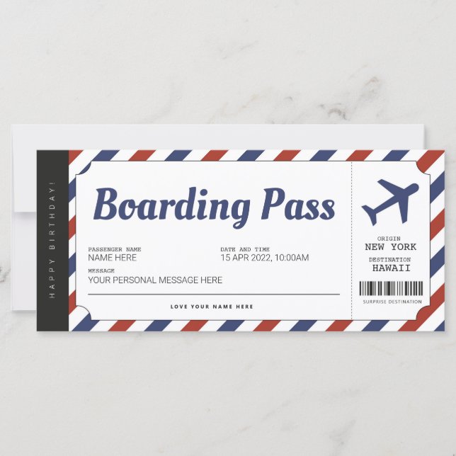 Passagem de Embarque Surpresa Presente de Avião Bi (Frente)