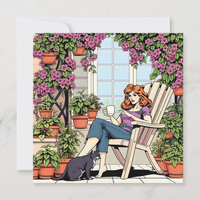 Passando tempo com meu gato, café e plantas (Frente)