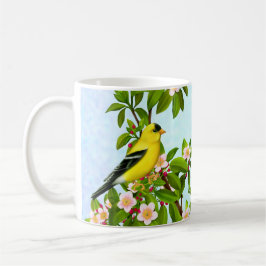 Pássaro americano do Goldfinch na caneca da árvore