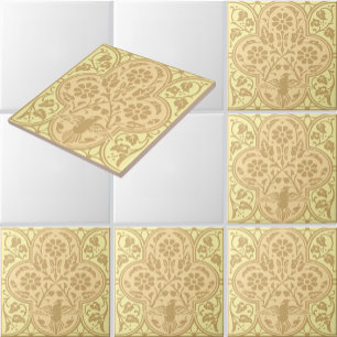 Pássaro Antigo em Padrão de Friso de Videira Flora