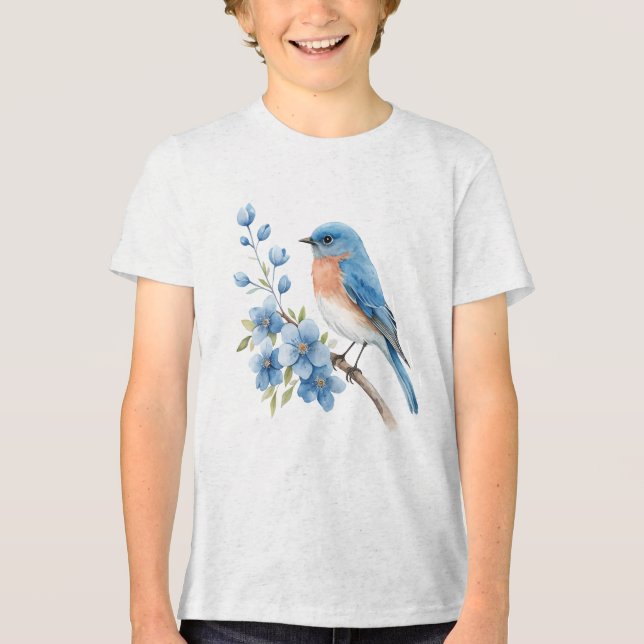 Pássaro azul com flores azuis (Frente)