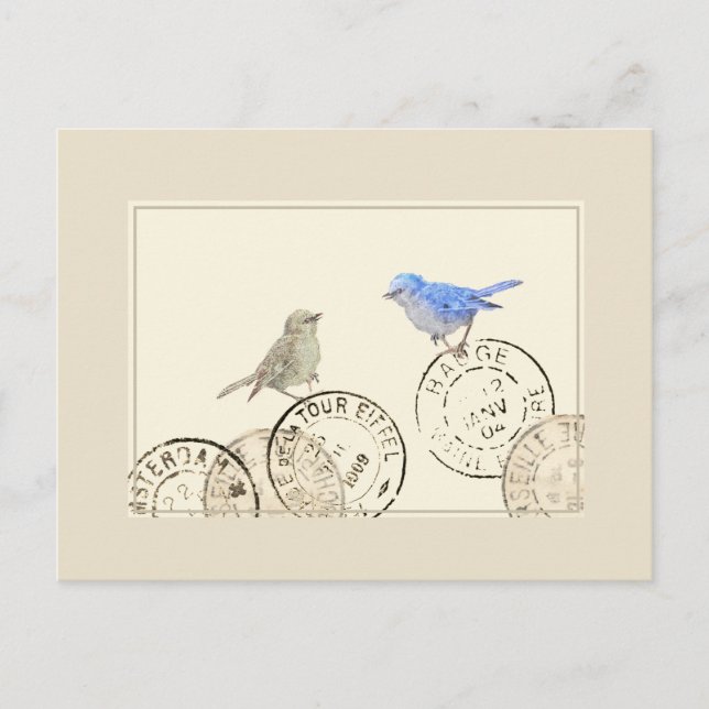 Pássaro Azul Nostalgia Você Cartão Postal Francês  (Frente)