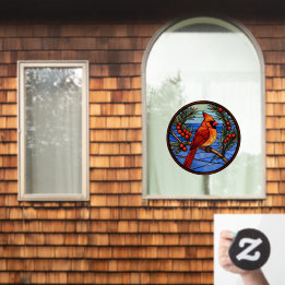 Pássaro Cardinal Na Moita De Frutas Falso Vidro Ma