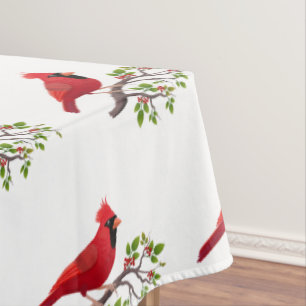 Pássaro Cardinal Vermelho em Toalha de Mesa Branca