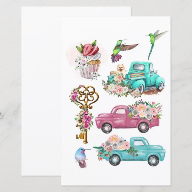 Pássaro-chave dos caminhões de aquarela para corta (Frente/Verso)