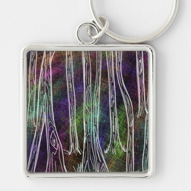 Pássaro chaveiro de arte roxo em árvore (Frente)