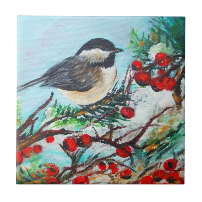 Pássaro Chickadee-Sweet Winter Black-Capped Chicka (Frente)