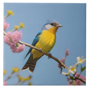 Pássaro Colorido em Ramo Florido