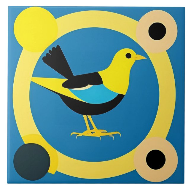 Pássaro Colorido na Design de Arte Geométrica Abst (Frente)