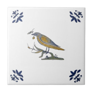 Pássaro com Berry White Delft Repro c. azulejo 165