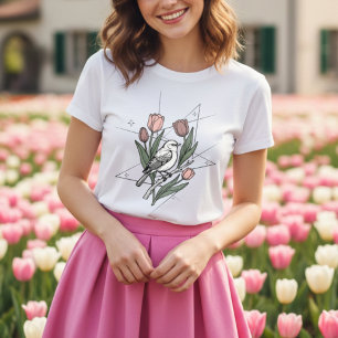 Pássaro com flor de Tulipa Floral Botânico Minimal
