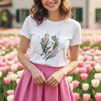 Pássaro com flor de Tulipa Floral Botânico Minimal