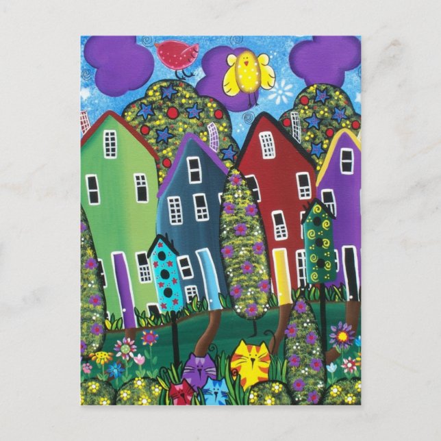 Pássaro da ARTE POPULAR de paraíso pelo cartão de (Frente)