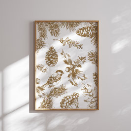 Pássaro de Natal Amarelo e Poster de Pinheiro