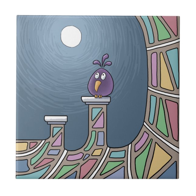 Pássaro de Tiki roxo com Azulejo de lua de cheio (Frente)