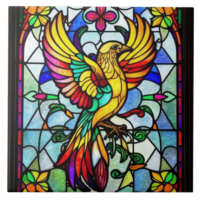 Pássaro de Vidro Colorido Inspirado (Frente)