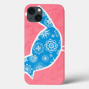 Pássaro Decorativo com Padrões em Fundo Rosa