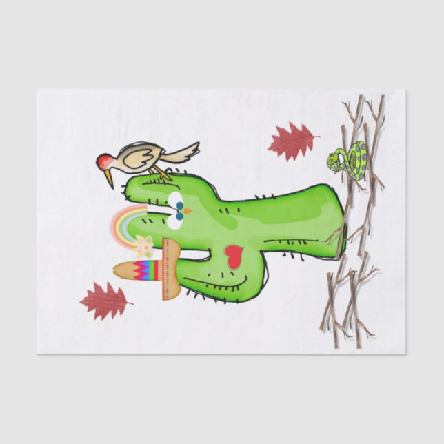 Pássaro do Cactus de Papel Tecido (Frente )