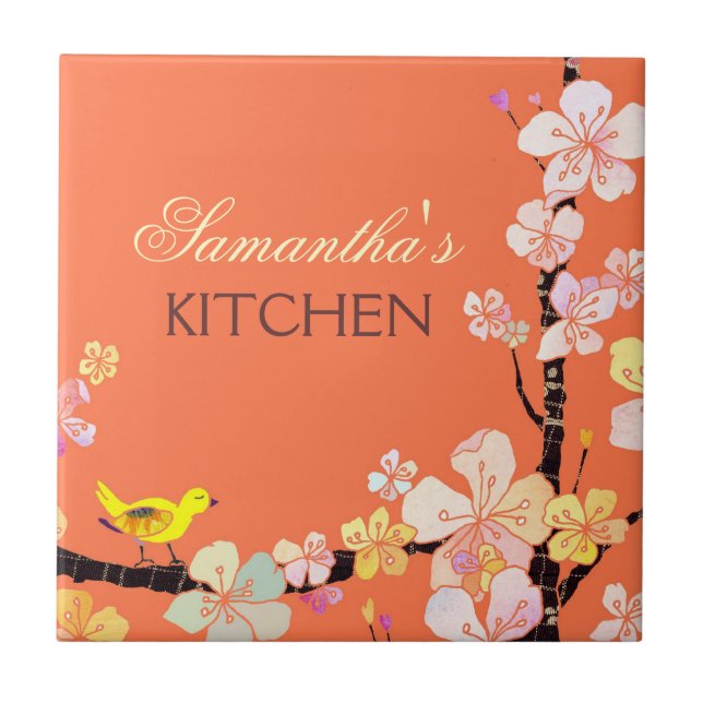 Pássaro e cozinha pequenos Trivet Deco das flores (Frente)