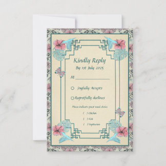 Pássaro e Hibiscus - Cartão de resposta a casament