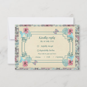 Pássaro e Hibiscus - Cartão RSVP de Casamento