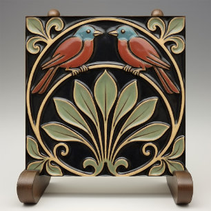 Pássaro em Flores Arte Deco Nouveau Relevo Falso