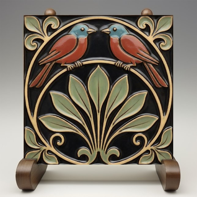 Pássaro em Flores Arte Deco Nouveau Relevo Falso (Criador carregado)