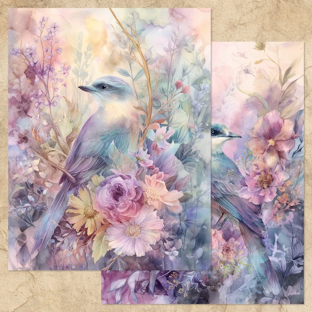 PÁSSARO EM PAPEL PARA ÁLBUM DE RECORTES DE JARDIM  (BIRD IN SPRING FLORAL GARDEN SCRAPBOOK PAPER)