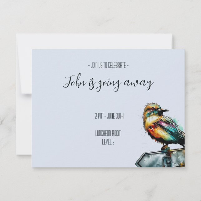 Pássaro em um cartaz saindo do convite (Verso)