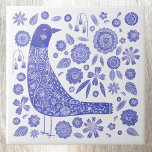 Pássaro Escandinavo Azul e Branco<br><div class="desc">Estilo de arte popular escandinava, design de pássaro e flor, azul e branco. Arte original de Nic Squirrell.</div>
