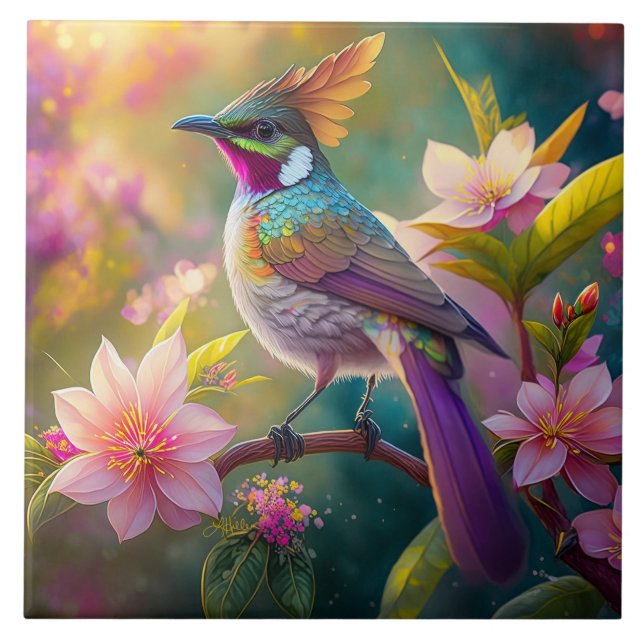 Pássaro Fantástico Laranja Cotoso Arco-Íris (Frente)