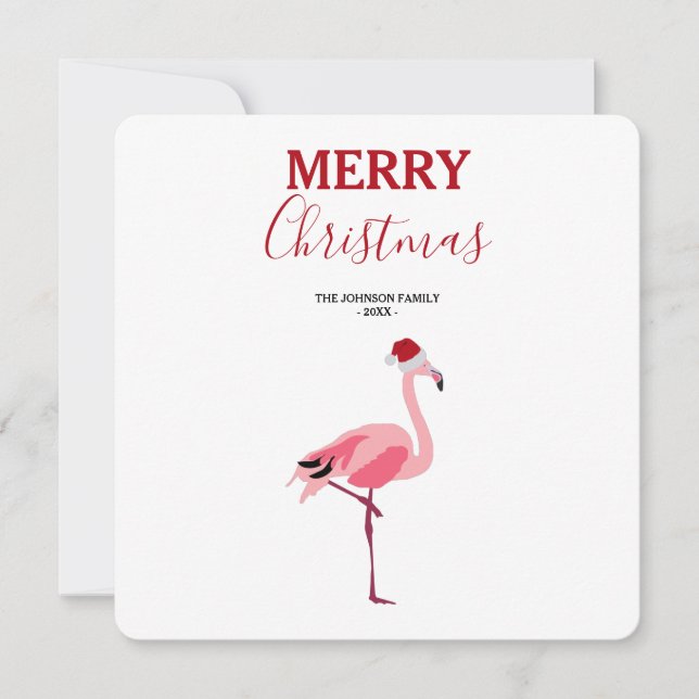 Pássaro Flamingo Rosa de Natal com Cartão de Papai (Frente)