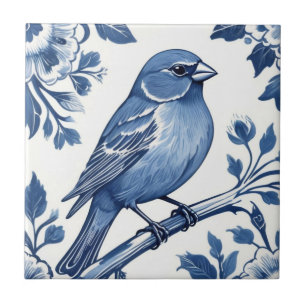 Pássaro Floral Branco e Azul Finch Delft