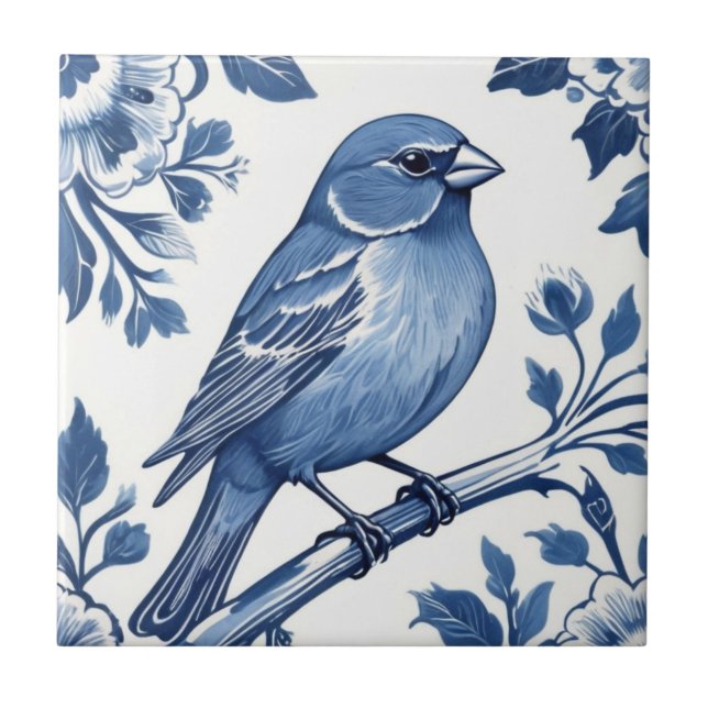 Pássaro Floral Branco e Azul Finch Delft (Frente)
