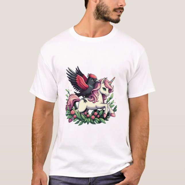 Pássaro Preto de Asa Vermelha Montando Camisas Uni (Frente)