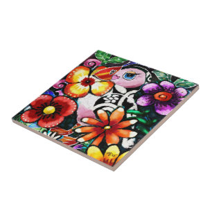 Pássaro Puffin Abstrato Caprichoso em Flores