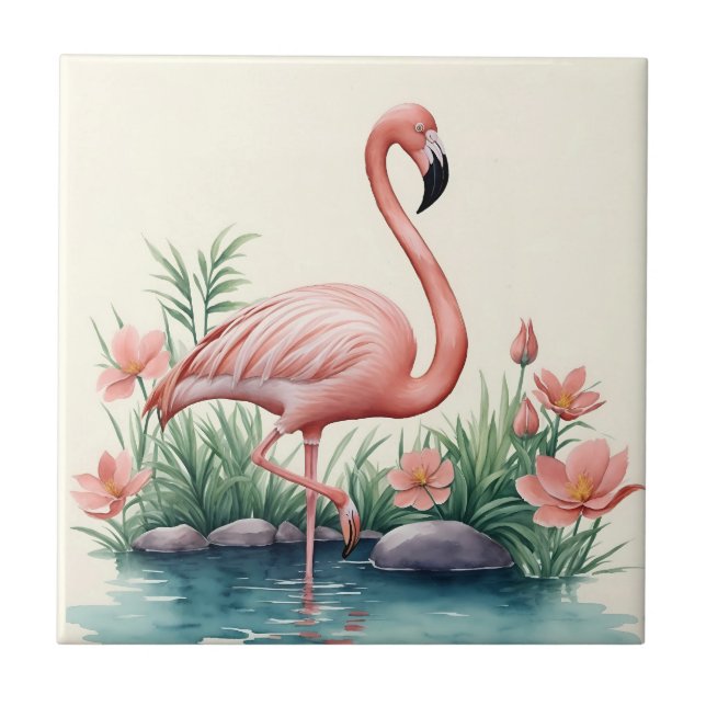 Pássaro Rosa Flamingo Floral (Frente)