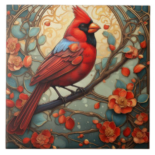 Pássaro Vermelho Cardinal no estilo Art Nouveau Ar