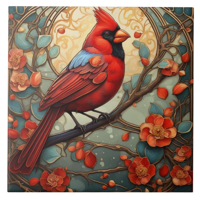 Pássaro Vermelho Cardinal no estilo Art Nouveau Ar (Frente)