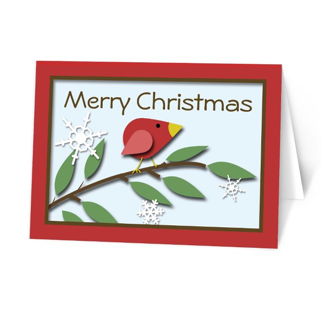 Pássaro Vermelho em um Cartão de Natal Merry Branc (Red Bird on a Branch Merry Christmas Card from Starzraven on Zazzle.)