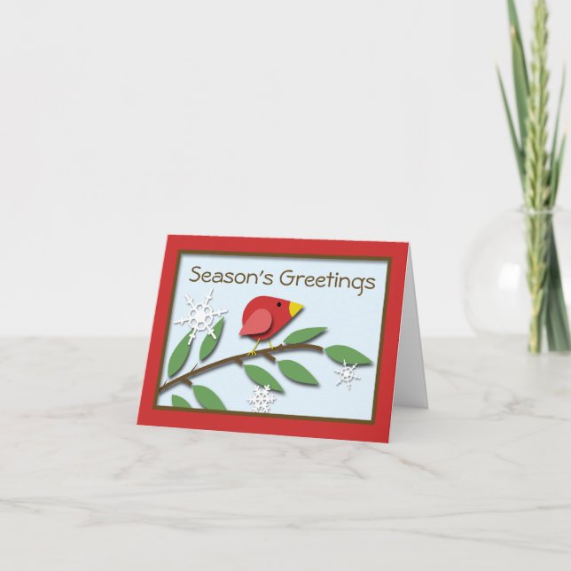 Pássaro Vermelho em um Cartão "Saudações da Estaçã (Frente)