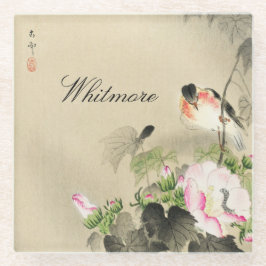 Pássaro Vintage Japonês e Flores Rosa Impressão Gl