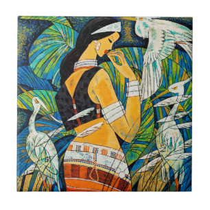 Pássaros abstratos orientais da senhora do sibilo