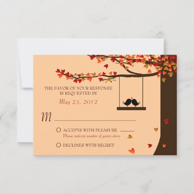 Pássaros Adoráveis Caindo Carvalho Árvore RSVP (Frente)