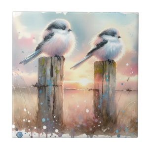Pássaros Aquarela Pastel Cerca Pôr do Sol