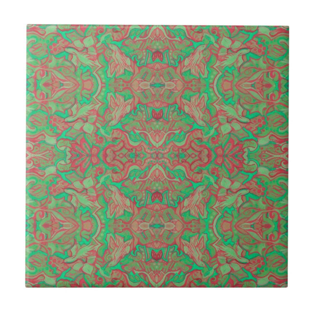 Pássaros árabes Bohemian Oriental Boho Red Green (Frente)