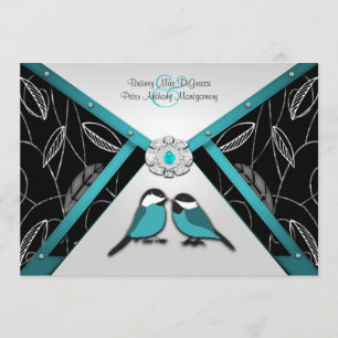 Pássaros Azuis de Prata e Piscina com Convites de 