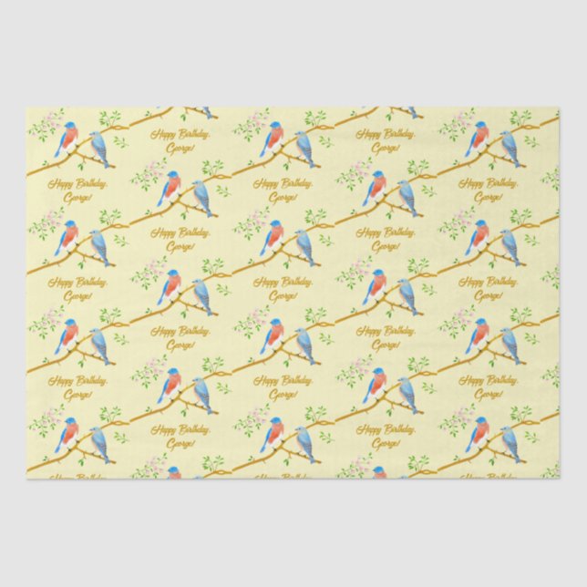 Pássaros Azuis Papel de Seda Amarelo Pálido (Frente )